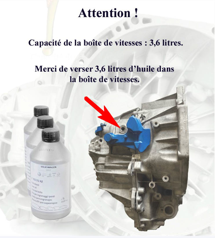 Capacité limite huile lubrifiant boîte à vitesse PF6 : 3.6 litres